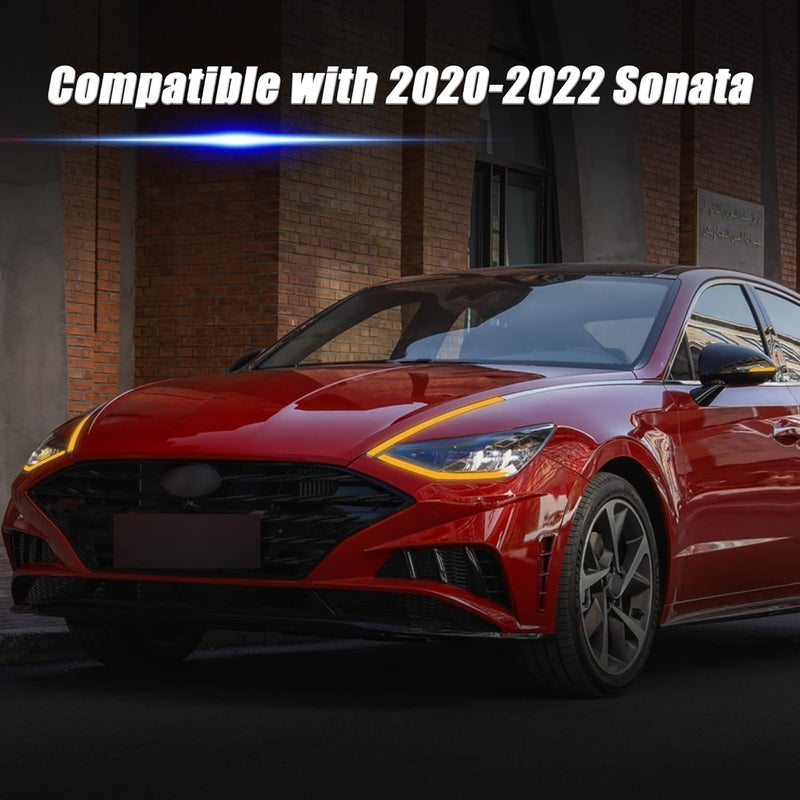 TOMALL Headlight Sidemarker Side Mirror Vinyl Films Smoke Tint Compatible with Hyundai Sonata 2020-2022 Transmission Amber Edges Delete Stickers Decorations for Car (Orange) - Image 2
